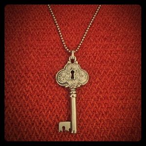 Long Silver Key Necklace